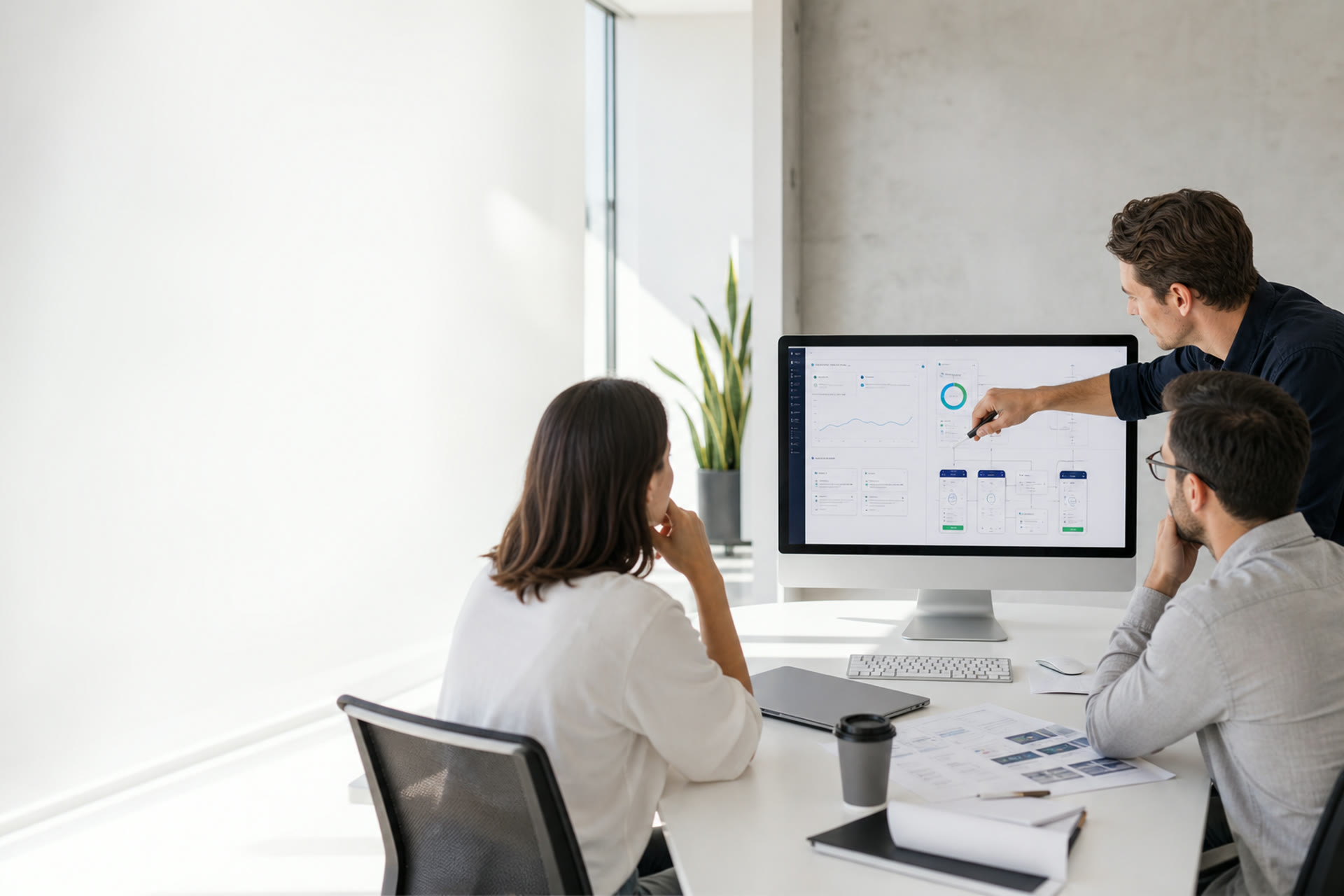 Echipă care proiectează un dashboard pentru o aplicație web custom